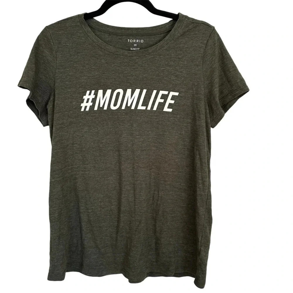Torrid #MomLife Slim Fit Crewneck Short Sleeve Tee Olive Green Sz 00, M, 10 GUC